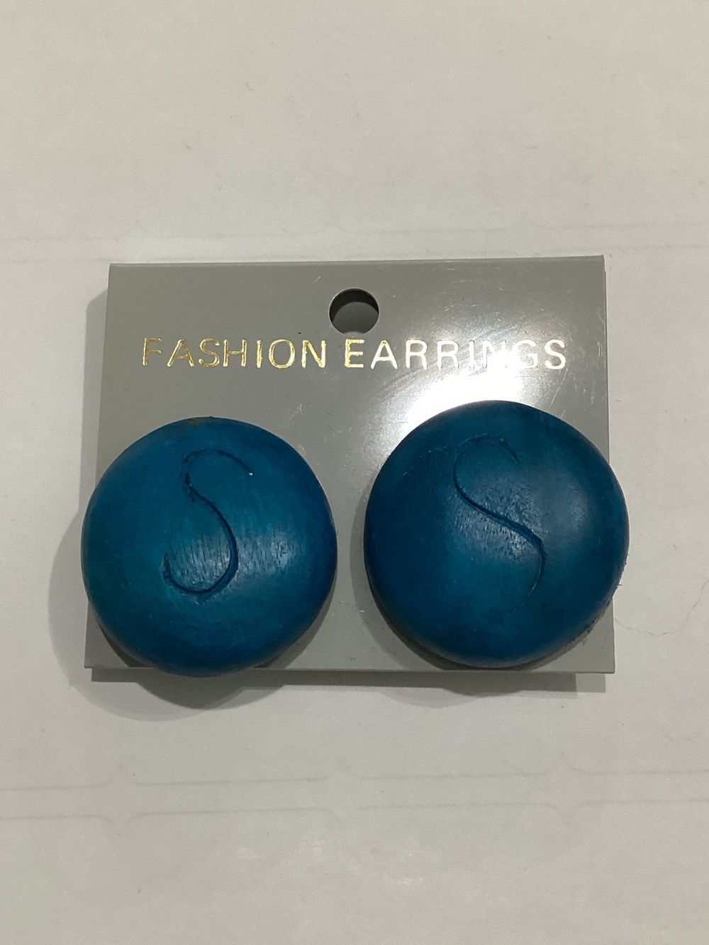 Fashion Clip-On Round Blue Button Earrings